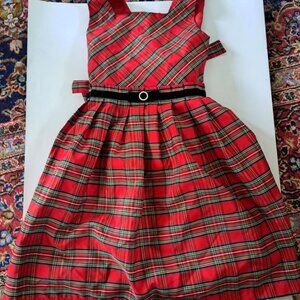 JONA MICHELLE Tartan Plaid Formal Holiday Dress taffeta Velvet Red size girl 8
